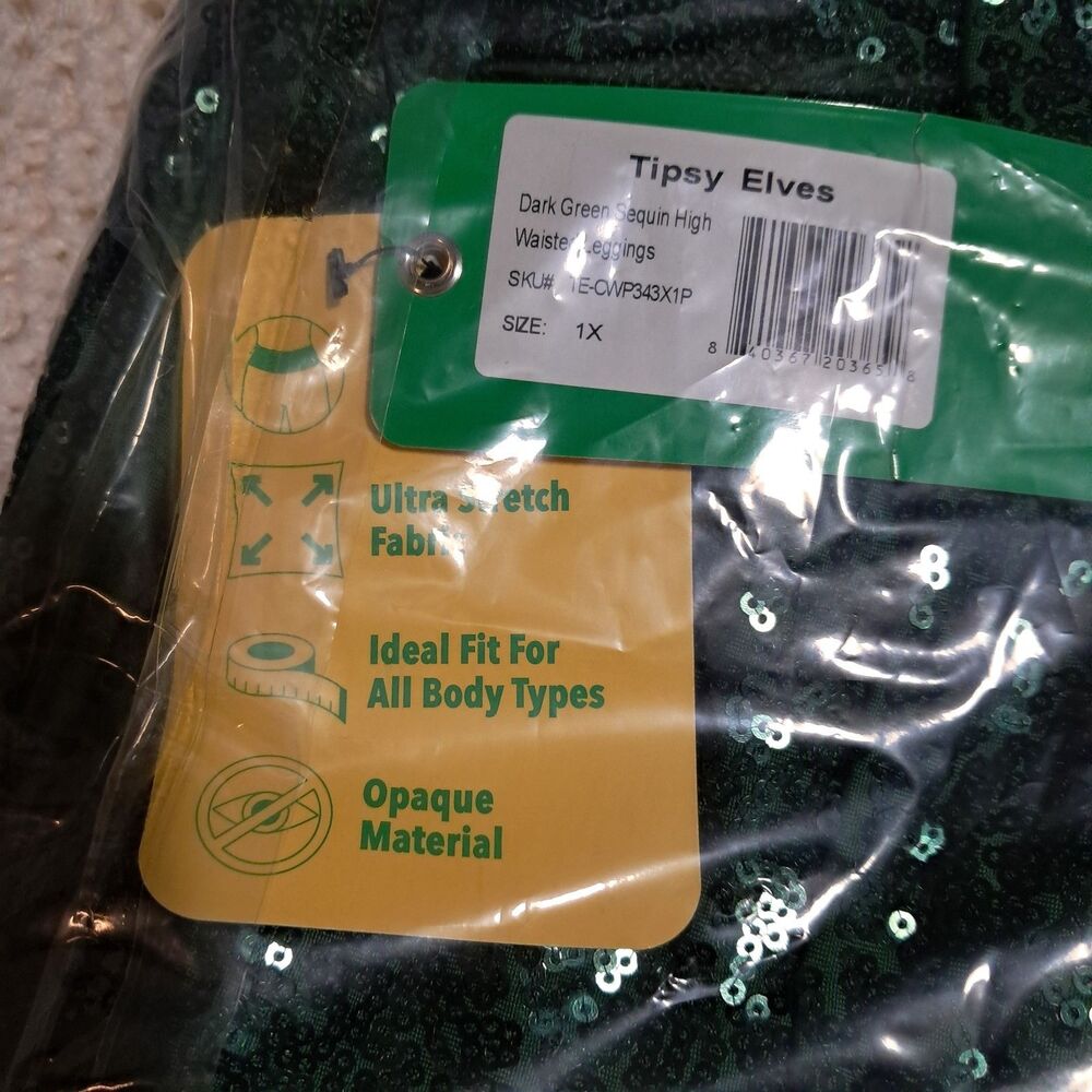 Tipsy Elves Green Sequin High Waisted Leggings Women’s Size 1X NWT Holiday Party
